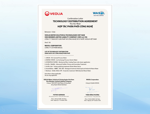 VEOLIA – WASOL chính thức ký kết  thỏa thuận hợp tác phân phối công nghệ
